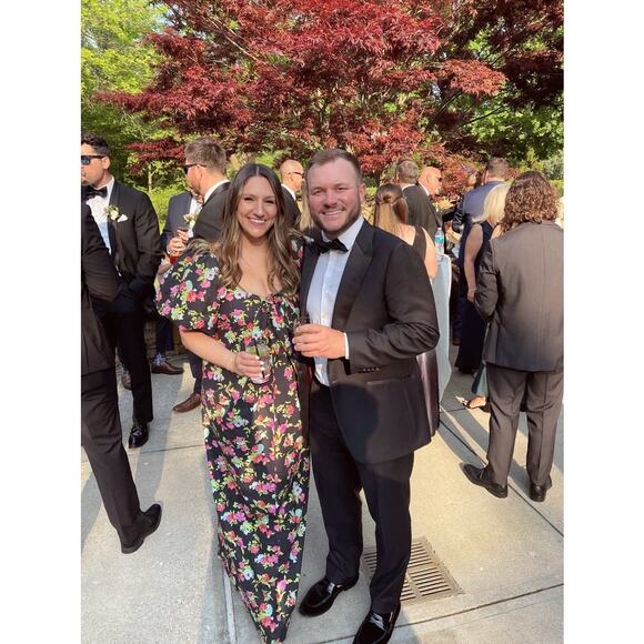 CAROLINE CONSTAS Reyna Black Floral Puff Sleeve Empire Waist Maxi Dress Size M - Picture 4 of 16